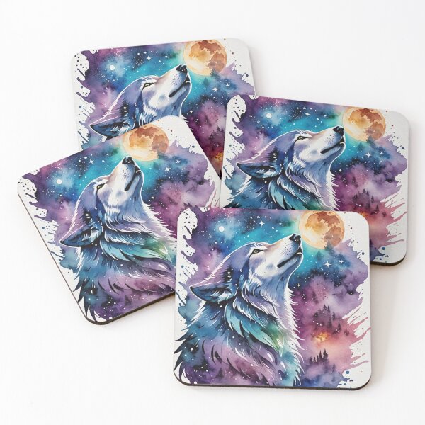 Item preview, Multimedia galaxy watercolor wolf moon forest designed and sold by Zencookie.