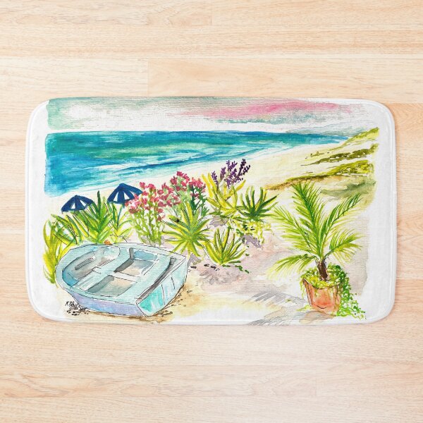 Item preview, Boat under Agaves at a Mediterranean Beach Morning of Ferragosto designed and sold by artshop77.