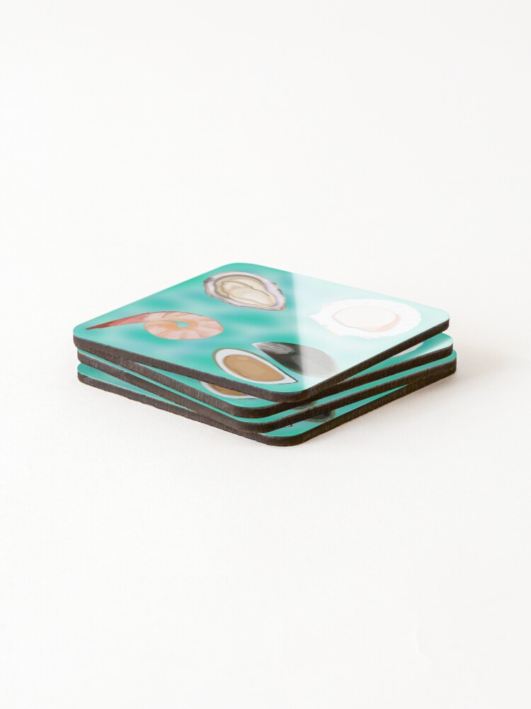 Thumbnail 4 of 5, Coasters (Set of 4), Shellfish pattern designed and sold by Chomp-on-this.