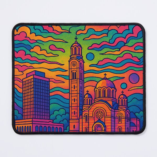 Item preview, Psychedelic Cityscape of Banja Luka | Colorful Retro Bosnia Travel Poster | Trippy Urban & Historic Wall Art | Surreal City Squares & Kastel Fortress Illustration | Vibrant Bohemian Artwork designed and sold by PaintedPixels01.