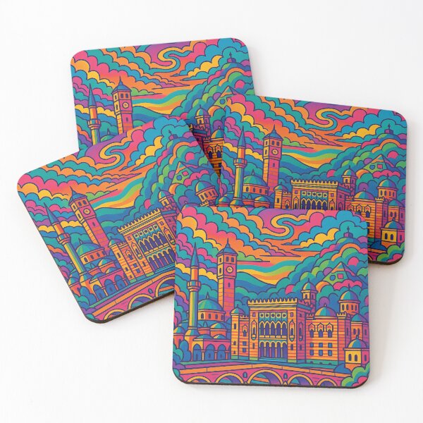 Item preview, Psychedelic Cityscape of Sarajevo | Colorful Retro Bosnia Travel Poster | Trippy Historic & Urban Wall Art | Surreal Baščaršija & City Illustration | Vibrant Bohemian Artwork designed and sold by PaintedPixels01.
