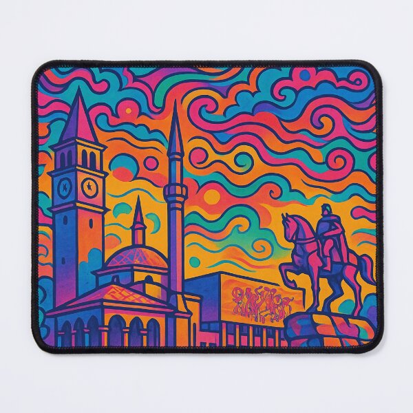 Item preview, Psychedelic Cityscape of Tirana | Colorful Retro Albania Travel Poster | Trippy Urban & Historic Wall Art | Surreal Skanderbeg Square & City Illustration | Vibrant Bohemian Artwork designed and sold by PaintedPixels01.