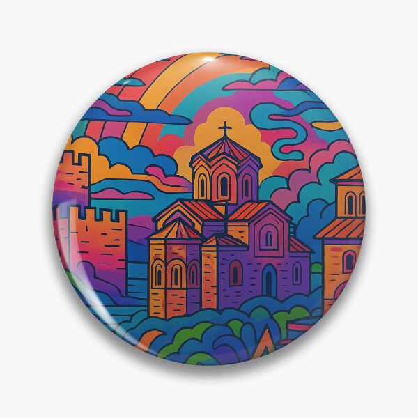 Item preview, Psychedelic Cityscape of Ohrid | Colorful Retro North Macedonia Travel Poster | Trippy Lake & Historic Wall Art | Surreal Old Town & Church Illustration | Vibrant Bohemian Artwork designed and sold by PaintedPixels01.