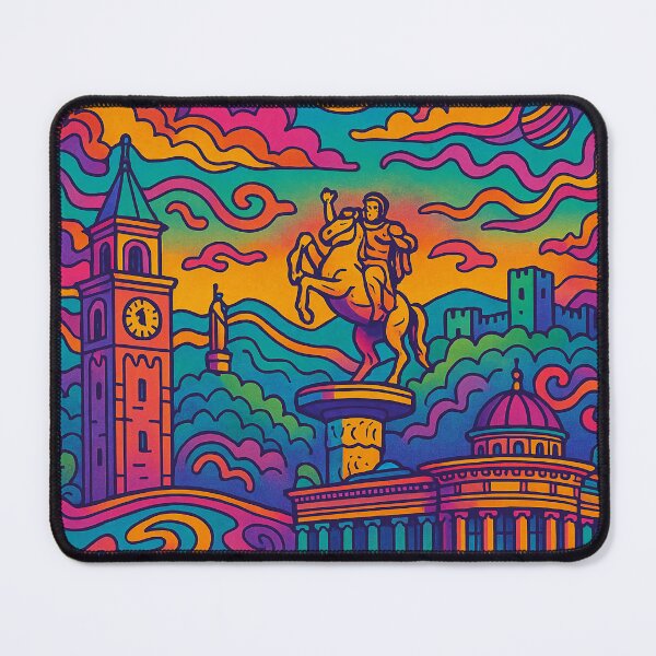Item preview, Psychedelic Cityscape of Skopje | Colorful Retro North Macedonia Travel Poster | Trippy Urban & Historic Wall Art | Surreal Fortress, Statues & City Illustration | Vibrant Bohemian Artwork designed and sold by PaintedPixels01.