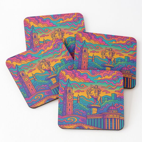 Item preview, Psychedelic Cityscape of Skopje | Colorful Retro North Macedonia Travel Poster | Trippy Urban & Historic Wall Art | Surreal Fortress, Statues & City Illustration | Vibrant Bohemian Artwork designed and sold by PaintedPixels01.