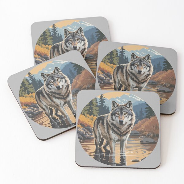 Item preview, Wolf Standing in Shallow Mountain Stream at Sunset designed and sold by theartfulaspie.
