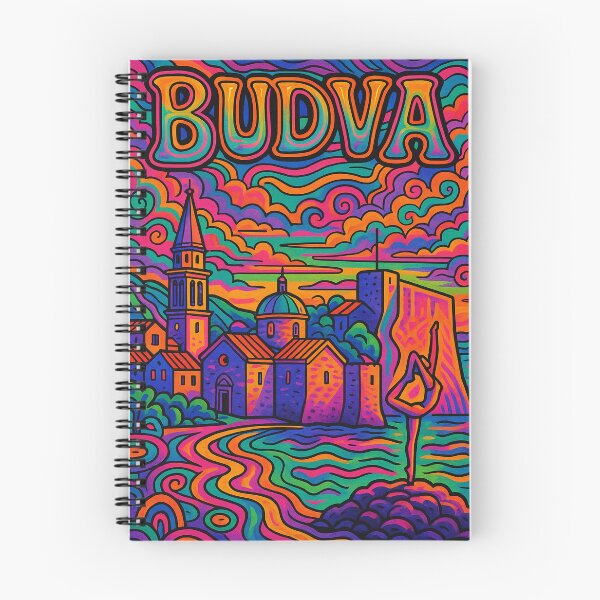 Item preview, Psychedelic Cityscape of Budva | Colorful Retro Montenegro Travel Poster | Trippy Coastal & Historic Wall Art | Surreal Old Town & Adriatic Sea Illustration | Vibrant Bohemian Artwork designed and sold by PaintedPixels01.
