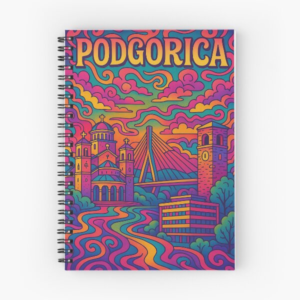 Item preview, Psychedelic Cityscape of Podgorica | Colorful Retro Montenegro Travel Poster | Trippy Urban & Historic Wall Art | Surreal City Squares & Landmarks Illustration | Vibrant Bohemian Artwork designed and sold by PaintedPixels01.