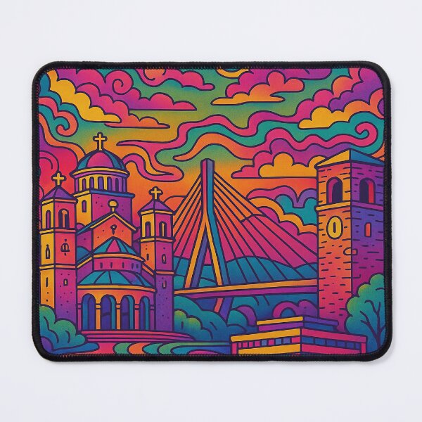 Item preview, Psychedelic Cityscape of Podgorica | Colorful Retro Montenegro Travel Poster | Trippy Urban & Historic Wall Art | Surreal City Squares & Landmarks Illustration | Vibrant Bohemian Artwork designed and sold by PaintedPixels01.