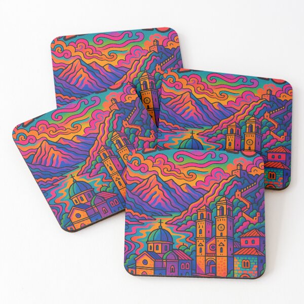 Item preview, Psychedelic Cityscape of Kotor | Colorful Retro Montenegro Travel Poster | Trippy Coastal & Historic Wall Art | Surreal Bay & Old Town Illustration | Vibrant Bohemian Artwork designed and sold by PaintedPixels01.