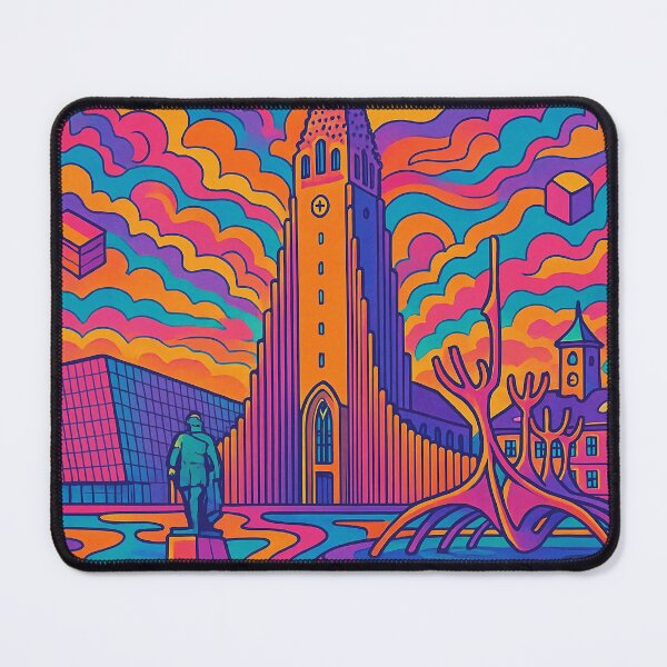 Item preview, Psychedelic Cityscape of Reykjavik | Colorful Retro Iceland Travel Poster | Trippy Coastal & Urban Wall Art | Surreal Harpa Concert Hall & City Illustration | Vibrant Bohemian Artwork designed and sold by PaintedPixels01.