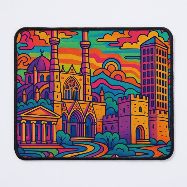 Item preview, Psychedelic Cityscape of Nicosia | Colorful Retro Cyprus Travel Poster | Trippy Urban & Historic Wall Art | Surreal Old Town, Venetian Walls & Landmarks Illustration | Vibrant Bohemian Artwork designed and sold by PaintedPixels01.