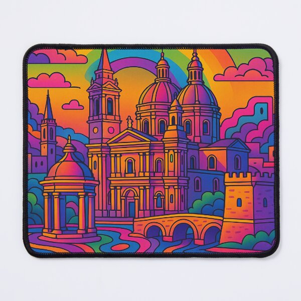 Item preview, Psychedelic Cityscape of Birkirkara | Colorful Retro Malta Travel Poster | Trippy Urban & Historic Wall Art | Surreal Streets, Churches & City Squares Illustration | Vibrant Bohemian Artwork designed and sold by PaintedPixels01.