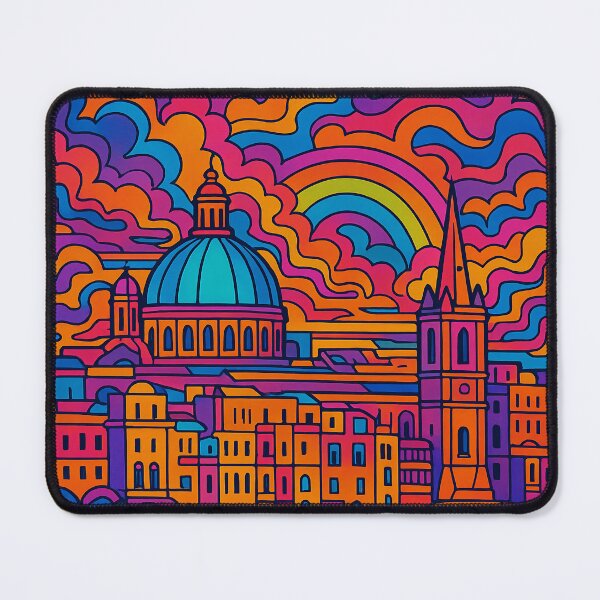 Item preview, Psychedelic Cityscape of Valletta | Colorful Retro Malta Travel Poster | Trippy Historic & Coastal Wall Art | Surreal Fortifications, Streets & Harbor Illustration | Vibrant Bohemian Artwork designed and sold by PaintedPixels01.