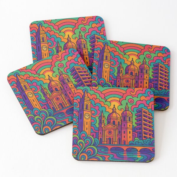 Item preview, Psychedelic Cityscape of Sliema | Colorful Retro Malta Travel Poster | Trippy Coastal & Urban Wall Art | Surreal Seafront, Promenade & City Illustration | Vibrant Bohemian Artwork designed and sold by PaintedPixels01.