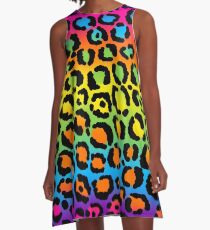 1997 Neon Rainbow Leopard Print A-Line Dress
