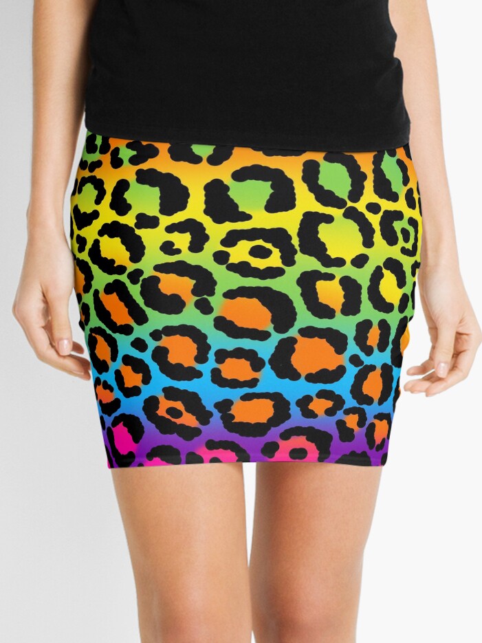 1997 Neon Rainbow Leopard Print Mini Skirt