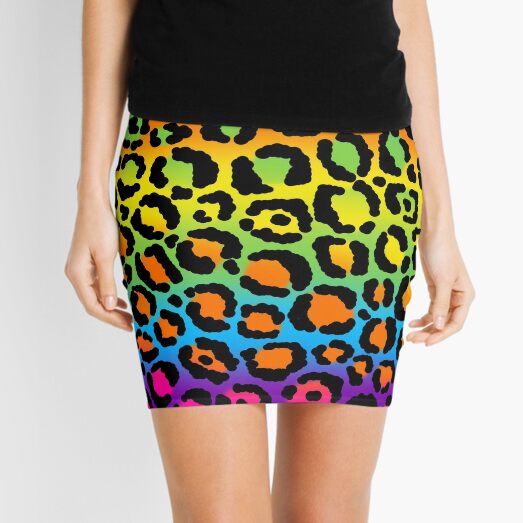 1997 Neon Rainbow Leopard Print  Mini Skirt