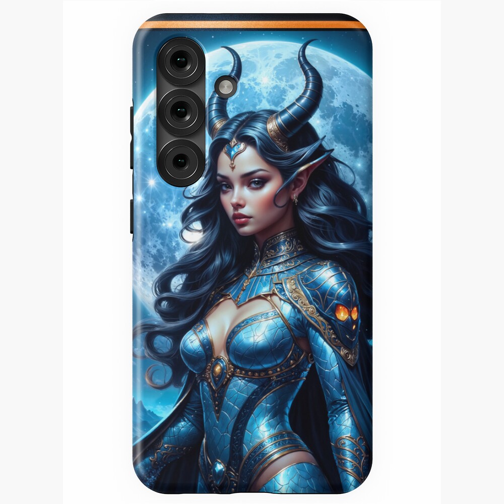 Portrait Of Pyralia, The Moonlit Horned Sentinel Striking AI Concept Art by Xzendor7 Decorative Art Print Samsung Smartphone Case