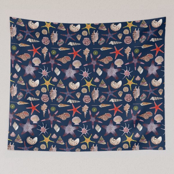 Item preview, SEASHELLS AND STARS POSTER-navy blue designed and sold by BEATRIZ ABAITUA.