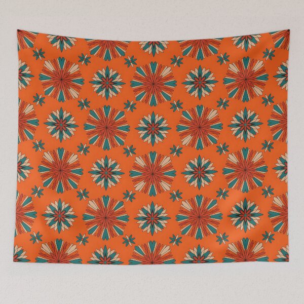 Item preview, Retro Floral Burst Pattern – Orange, Teal & Beige designed and sold by Velvetwhim.