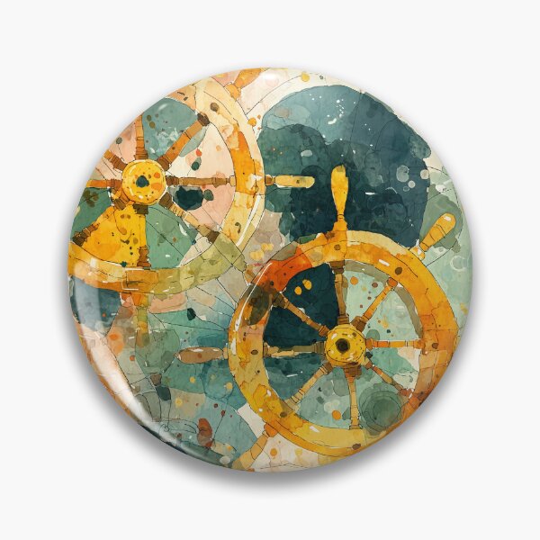 Item preview, Minimalistic Watercolor Nautical Ship Wheel Pattern designed and sold by solynneart.
