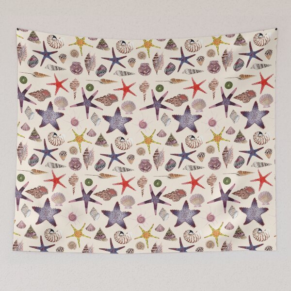 Item preview, SEASHELLS AND STARS POSTER-beige and line designed and sold by BEATRIZ ABAITUA.