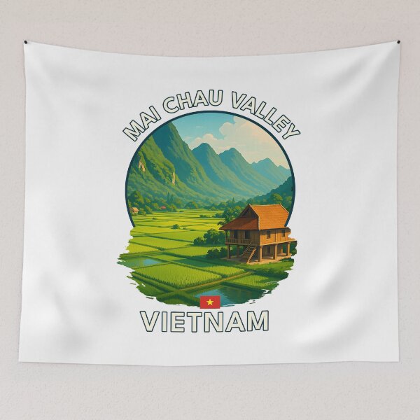 Item preview, Mai Chau Valley Hoa Binh Vietnam - Iconic Asia Landmark Travel vacation destination souvenir art  designed and sold by inkNext.