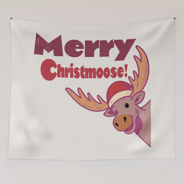 Item preview, Funny Canadian Christmas Moose – Merry Christmoose Vintage Holiday Pun with Santa Hat designed and sold by bekksa.