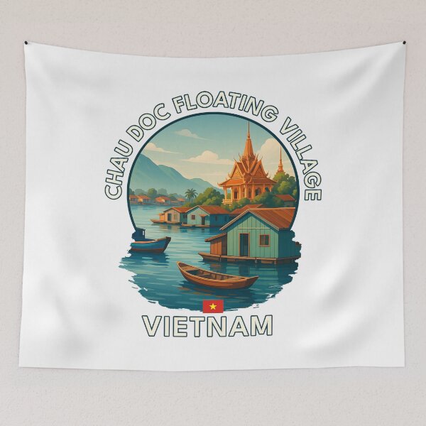Item preview, Chau Doc Floating Village An Giang Vietnam - Iconic Asia Landmark Travel vacation destination souvenir art  designed and sold by inkNext.
