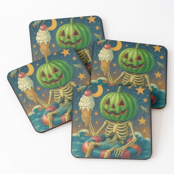 Item preview, Summerween - Pumkinhead Watermelon Skeleton Dude Eating Ice Cream designed and sold by WigOutlet.
