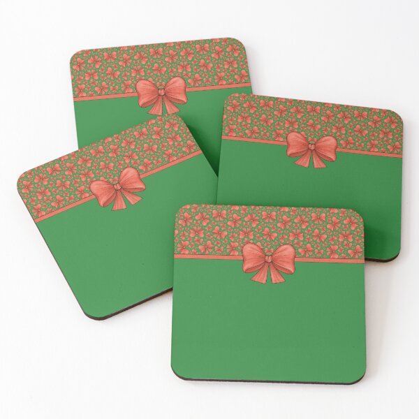 Item preview, Red bow with a ribbon dividing into a green background with a pattern and without a pattern designed and sold by Cherevan.