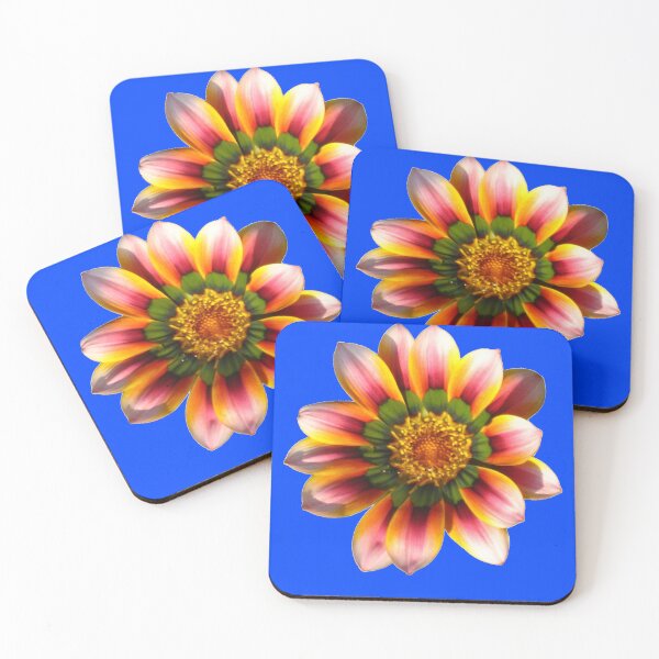 Item preview, Multicolor Fiesta Gazania with Water Sparkles on Blue designed and sold by JoyousArt4u.