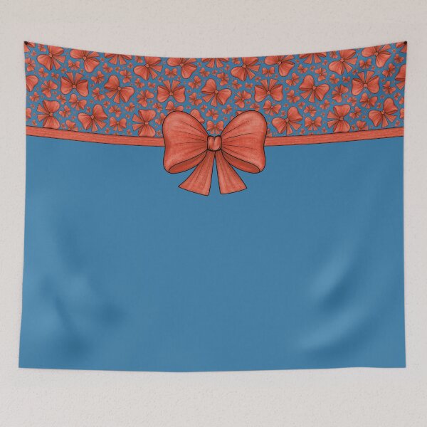 Item preview, Red bow with a ribbon dividing into a blue background with a pattern and without a pattern designed and sold by Cherevan.