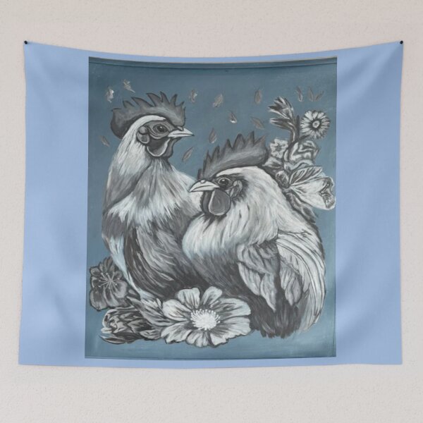 Item preview, Blue and White Game Roosters  designed and sold by Laugh a Lot Folk Art.