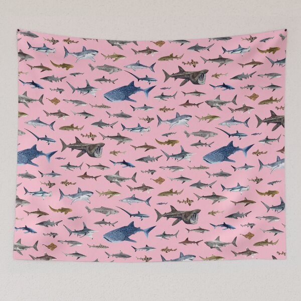 Item preview, SHARKS poster-pink designed and sold by BEATRIZ ABAITUA.