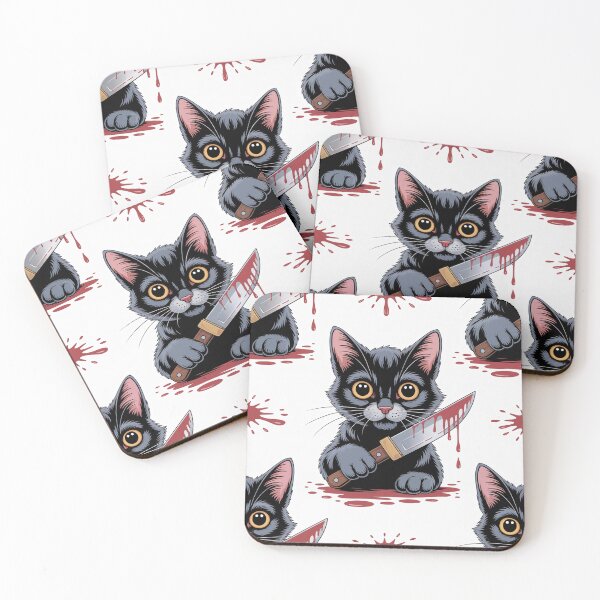 Item preview, Murderous Cat Pattern - Cute Black Cat with Knife and Blood Splatter designed and sold by YourSocialBae.