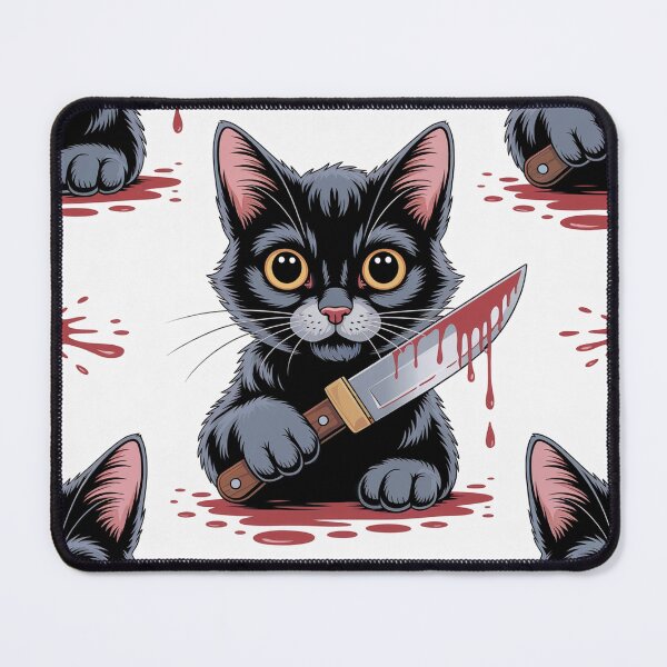 Item preview, Murderous Cat Pattern - Cute Black Cat with Knife and Blood Splatter designed and sold by YourSocialBae.