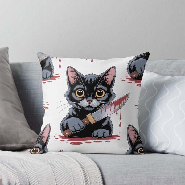 Item preview, Murderous Cat Pattern - Cute Black Cat with Knife and Blood Splatter designed and sold by YourSocialBae.