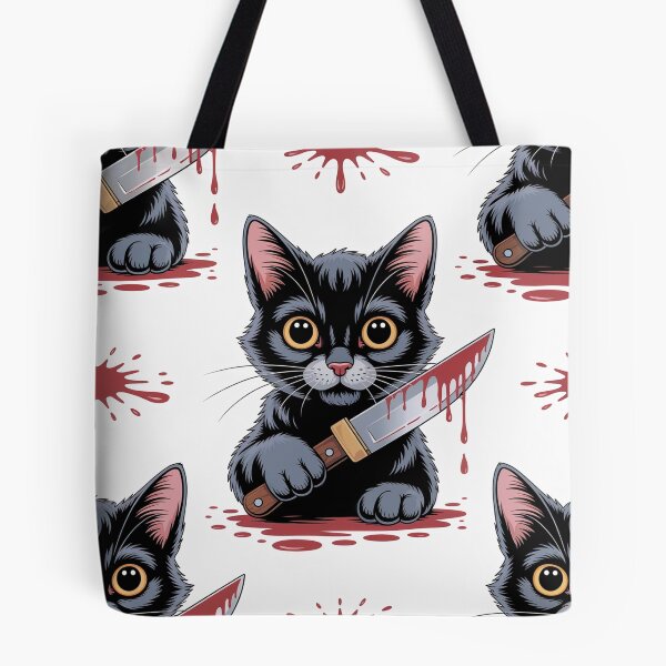 Item preview, Murderous Cat Pattern - Cute Black Cat with Knife and Blood Splatter designed and sold by YourSocialBae.