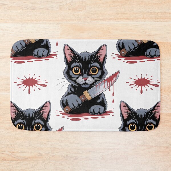 Item preview, Murderous Cat Pattern - Cute Black Cat with Knife and Blood Splatter designed and sold by YourSocialBae.
