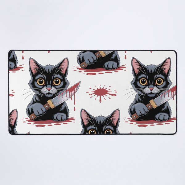 Item preview, Murderous Cat Pattern - Cute Black Cat with Knife and Blood Splatter designed and sold by YourSocialBae.