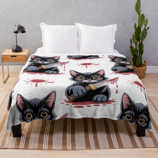 Item preview, Murderous Cat Pattern - Cute Black Cat with Knife and Blood Splatter designed and sold by YourSocialBae.