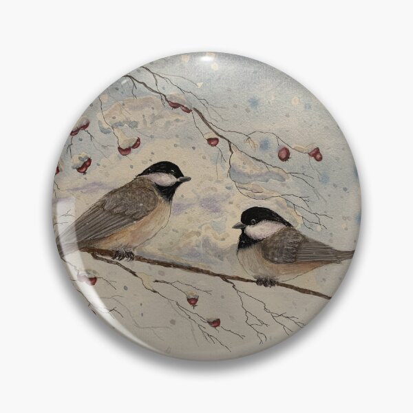 Item preview, 2 winter chickadees in watercolor and ink  designed and sold by BirdsandMoreArt.