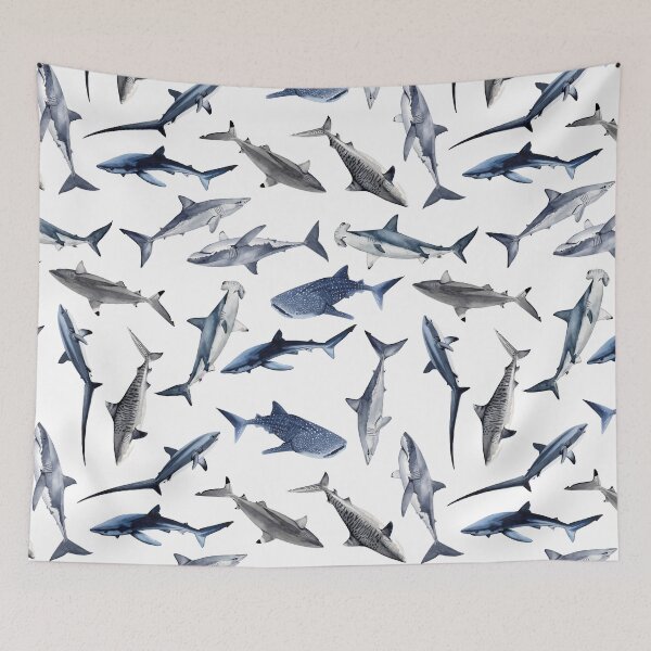 Item preview, SHARKS PATTERN (WHITE) designed and sold by BEATRIZ ABAITUA.