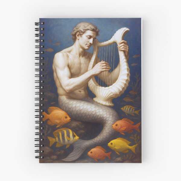 Item preview, Victorian Mermaid Fantasy Art Print by Randa Lee – Merman Harpist Serenade designed and sold by Randa Lee Creative.
