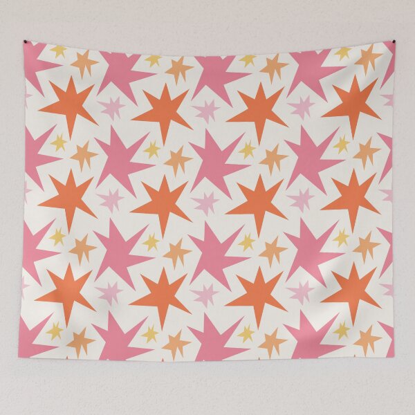 Artikelvorschau, Rosa und orangefarbenes Starburst-Muster – verspielte Geometrie entworfen und verkauft von trajeado14.