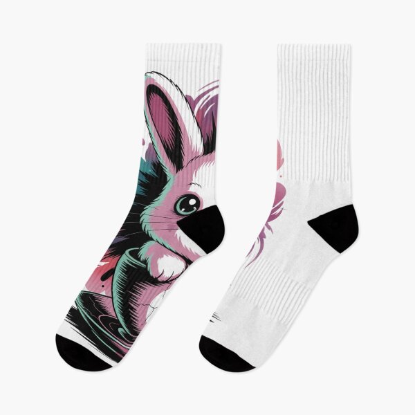 Item preview, Kawaii Rabbit in Broken Cup with Colorful Background – Creepy Cute Design for Clothing and Accessories designed and sold by FusiTink.