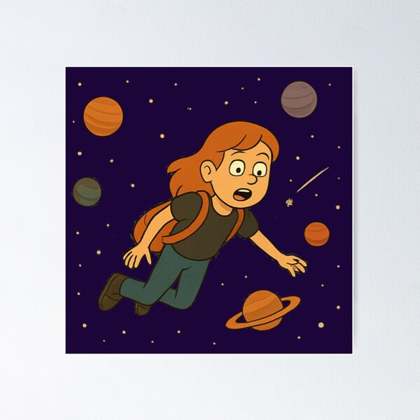 Item preview, Girl Floating in Space – Cute Cartoon Astronaut designed and sold by pixelandpine.