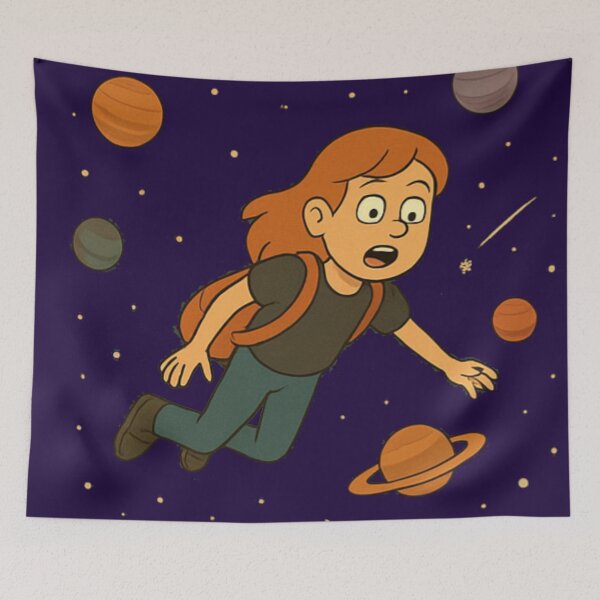 Item preview, Girl Floating in Space – Cute Cartoon Astronaut designed and sold by pixelandpine.